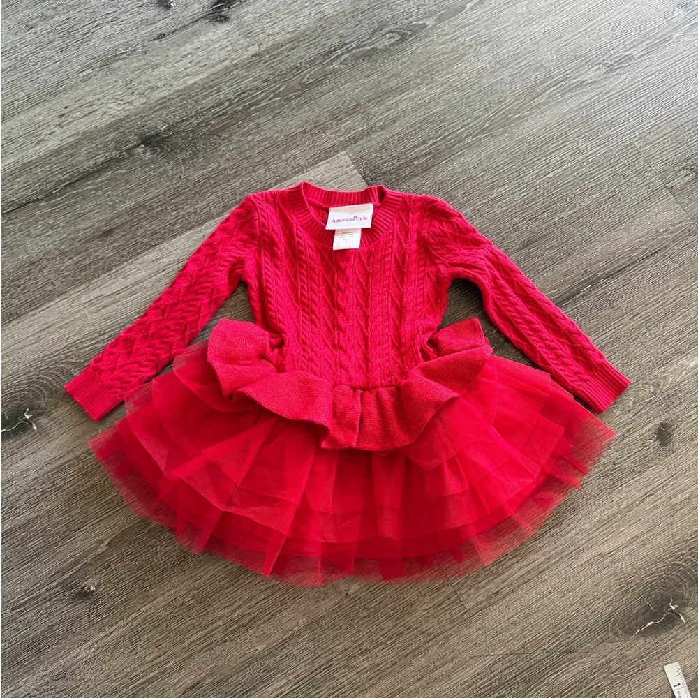 American Girl Red Cable Knit Sweater Dress with Tulle Skirt